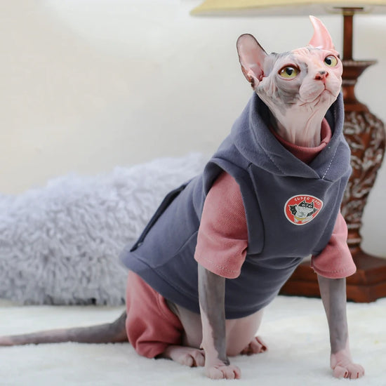 Warm Fleece Hoodie Vest for Sphynx Cats and Kittens