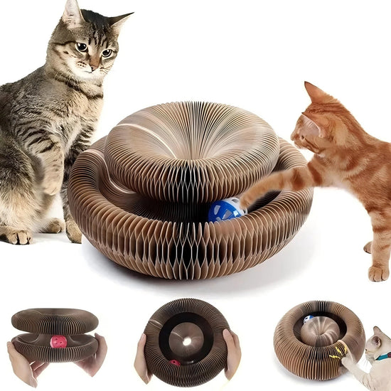 Magic Cat Scratch Board Toy - Round Corrugated Claw Grinder with Ball