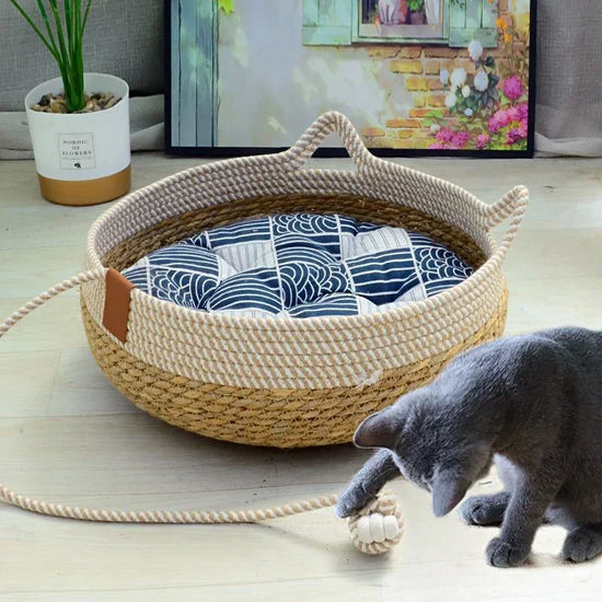 Woven Summer Cat Bed with Removable Upholstery