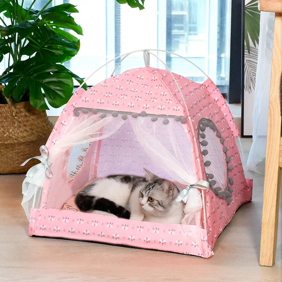 Floral Semi-Enclosed Cat Tent Nest for All Seasons