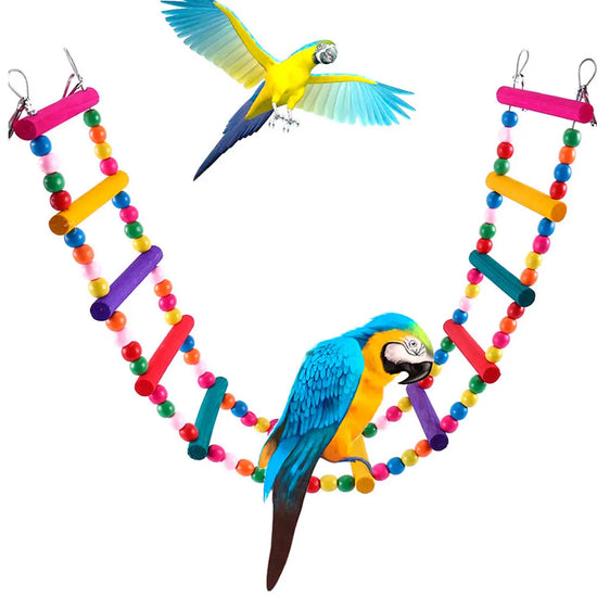 Multicolor Wood Bird Ladder - 12-Step Hanging Climbing Toy for Parrots
