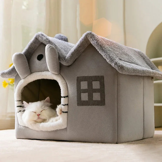 Foldable Winter Cat Cave Bed for Small Dogs