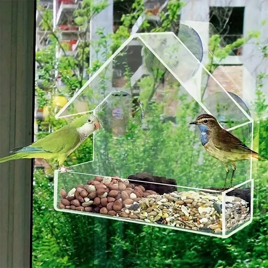 Clear Acrylic Window Bird Feeder - Outdoor Suction Cup Feeding House