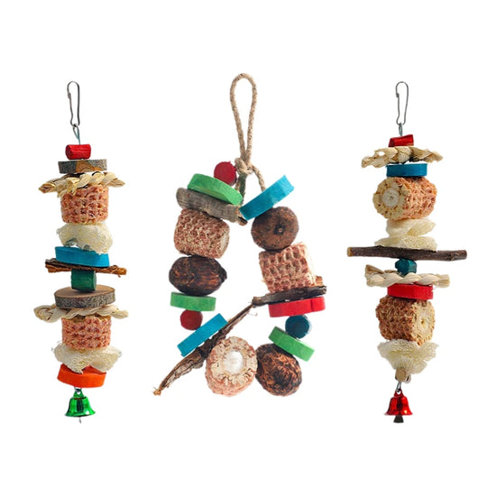 Natural Wood & Loofah Hanging Bird Cage Toy