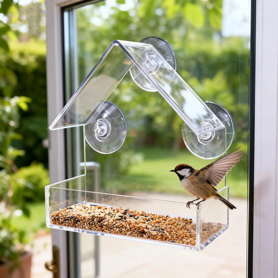 Transparent Acrylic Bird Feeder - Compact Window Suction Cup House