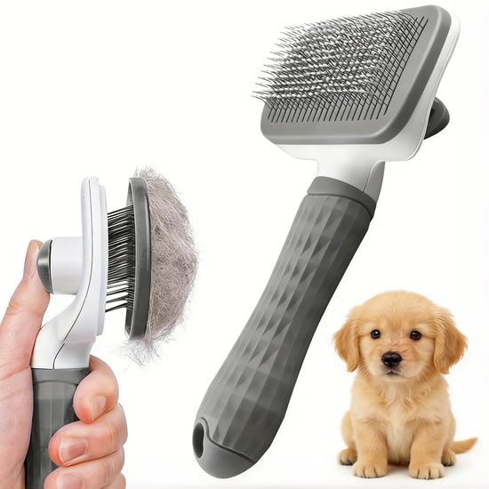 One-Click Pet Grooming Brush - Bent Needle Massaging Comb for Dogs and Cats