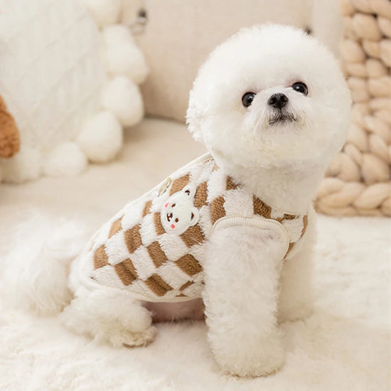 Sweet Bear Print Plush Sweater Jacket for Small Dogs