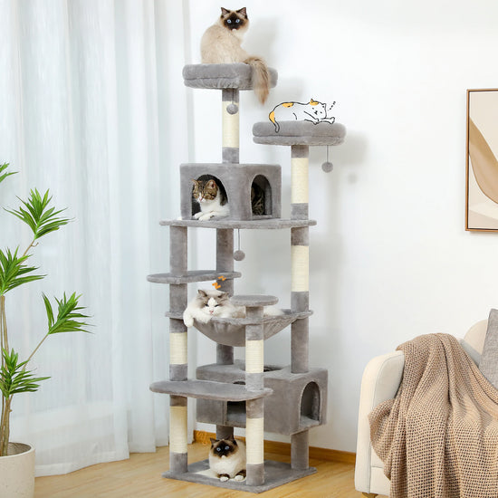 Large Indoor Cat Tree Tower - Sisal Posts, Hammock, Perches and Condos