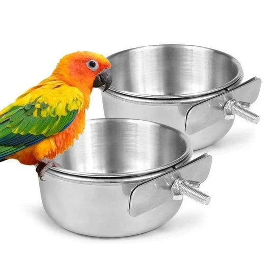 Stainless Steel Parrot Food Cup - Clamp-On Water Bowl for Bird Cages