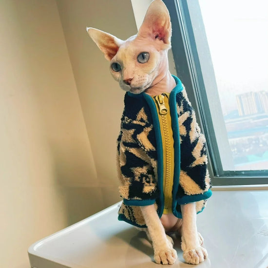 Warm Green Velvet Zipper Jacket for Sphynx Cats