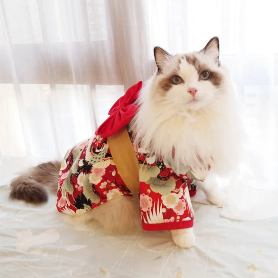 Japanese Style Summer Kimono Coat with Bow for Cats and Dogs