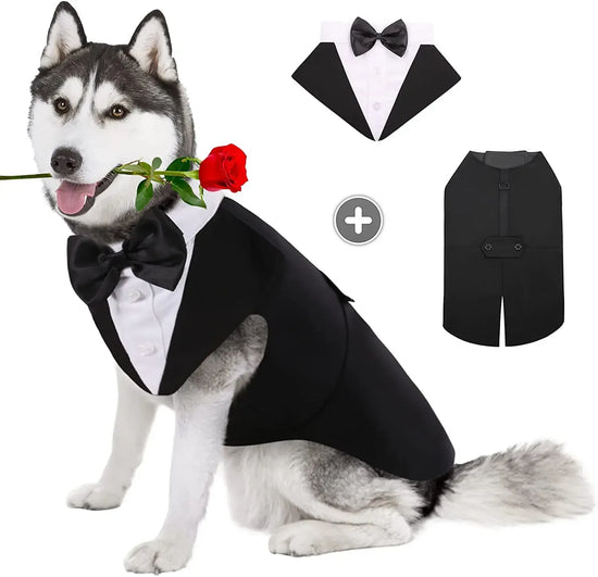 Formal Dog Tuxedo Shirt with Bow Tie for Weddings and Parties