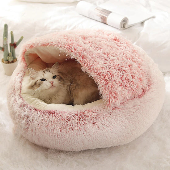Soft Plush Covered Pet Bed for Cats and Small Dogs